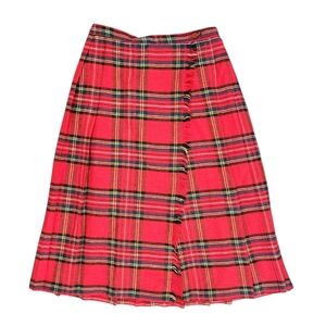 🌸 $10 SALE Lisa Deb Plaid Wrap Front Pleated Skirt Vintage MCM Rockabilly XS S